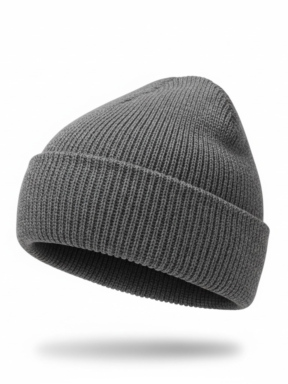 Gray Knit Cuffed Beanie Hat - Men
